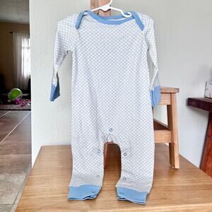 Sapling Organic Cotton Baby Boy White Blue Printed Long Sleeve Romper 6-12M NWT